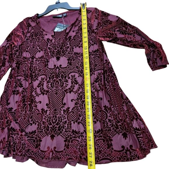 Attitudes by Renee top For Women Size Medium Red Velvet Sheer Relax Fit - Picture 4 of 12